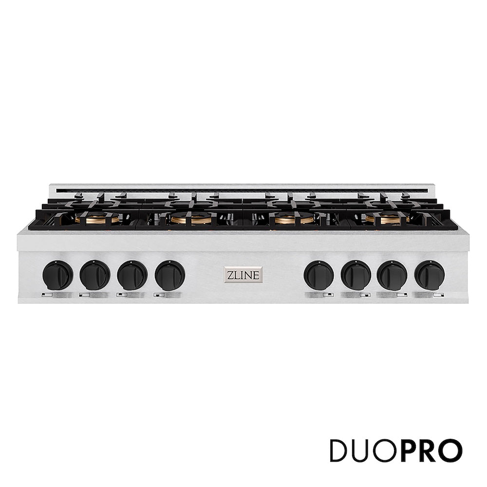 ZLINE Autograph Edition 48 in. Classic Gas Rangetop with 8 Burner DuoPro™ Cooktop in Satin Stainless Steel and Matte Black Accents, Open Box-Good Condition