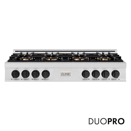 ZLINE Autograph Edition 48 in. Classic Gas Rangetop with 8 Burner DuoPro™ Cooktop in Satin Stainless Steel and Matte Black Accents, Open Box-Good Condition