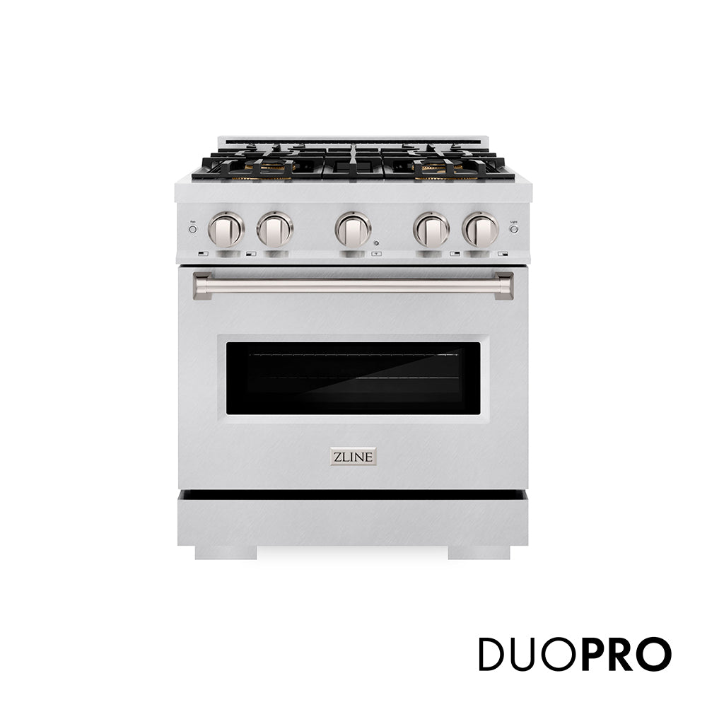 ZLINE 30 in. 4.2 cu. ft. Classic Dual Fuel Range with 4 Burner DuoPro™ Cooktop and Electric Convection Oven in Satin Stainless Steel, Open Box-Great Condition