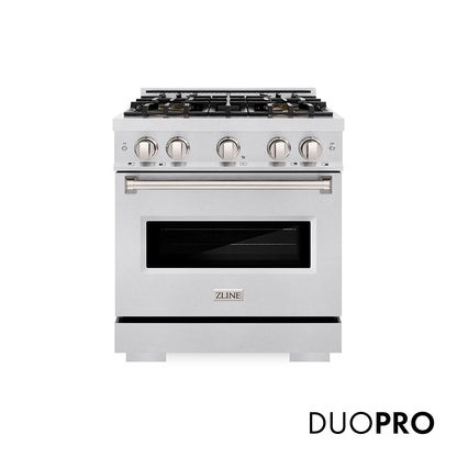 ZLINE 30 in. 4.2 cu. ft. Classic Dual Fuel Range with 4 Burner DuoPro™ Cooktop and Electric Convection Oven in Satin Stainless Steel, Open Box-Great Condition