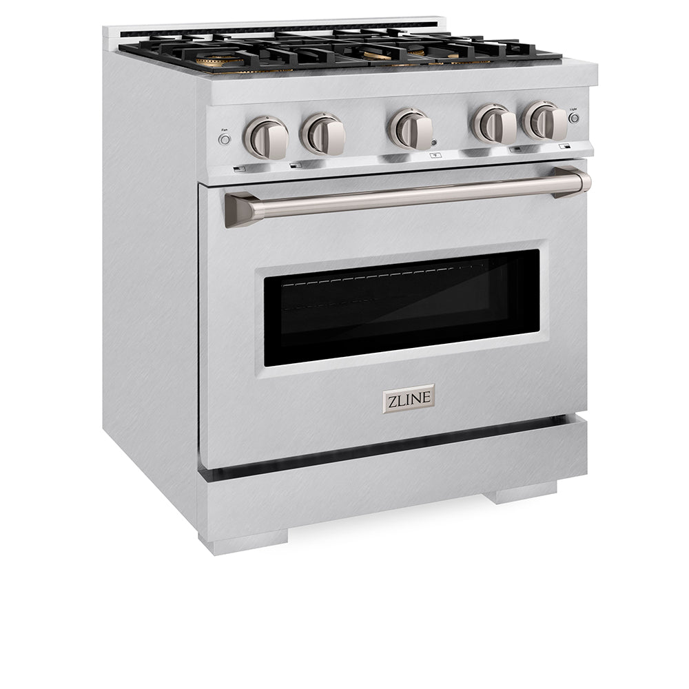 ZLINE 30 in. 4.2 cu. ft. Classic Dual Fuel Range with 4 Burner DuoPro™ Cooktop and Electric Convection Oven in Satin Stainless Steel, Open Box-Great Condition