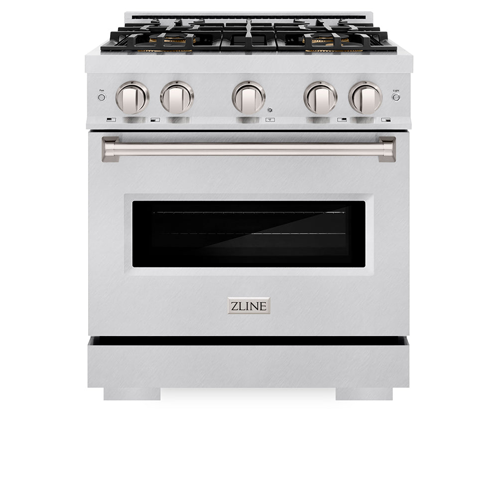 ZLINE 30 in. 4.2 cu. ft. Classic Dual Fuel Range with 4 Burner DuoPro™ Cooktop and Electric Convection Oven in Satin Stainless Steel, Open Box-Great Condition