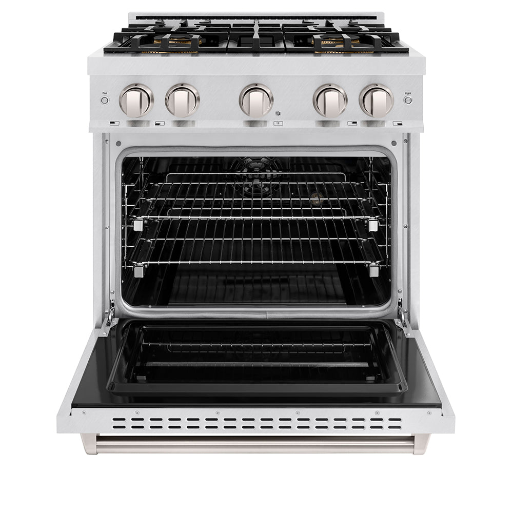 ZLINE 30 in. 4.2 cu. ft. Classic Dual Fuel Range with 4 Burner DuoPro™ Cooktop and Electric Convection Oven in Satin Stainless Steel, Open Box-Great Condition