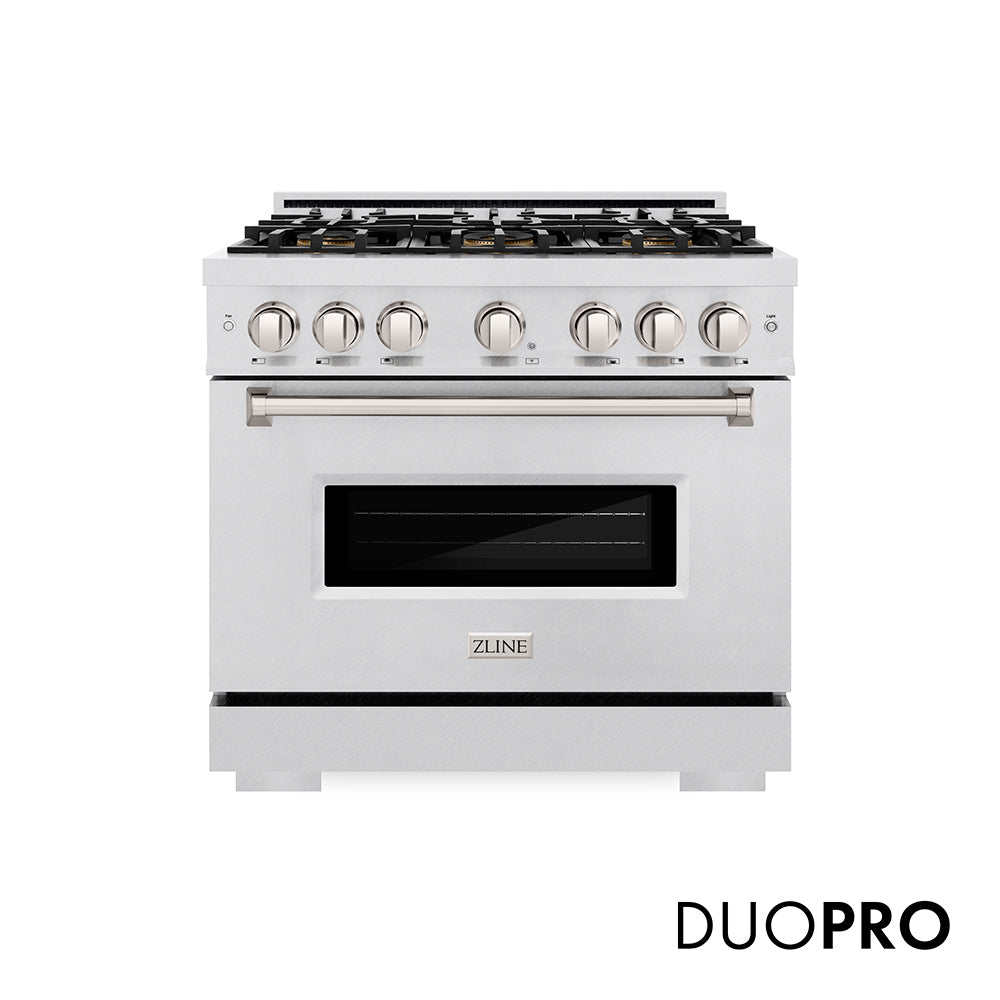 ZLINE 36 in. 5.2 cu. ft. Classic Dual Fuel Range with 6 Burner DuoPro™ Cooktop and Electric Convection Oven in Satin Stainless Steel, Open Box-Great Condition