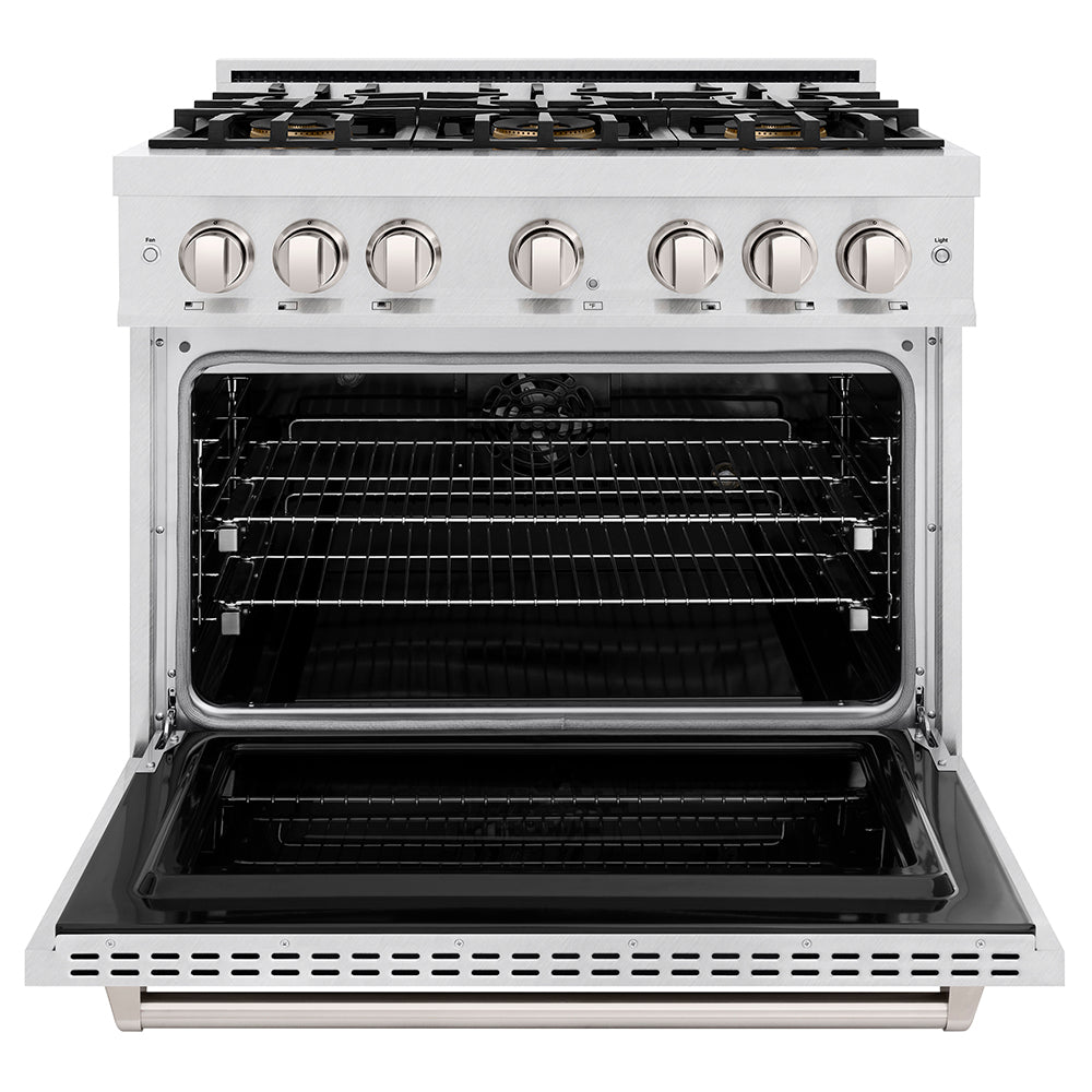 ZLINE 36 in. 5.2 cu. ft. Classic Dual Fuel Range with 6 Burner DuoPro™ Cooktop and Electric Convection Oven in Satin Stainless Steel, Open Box-Great Condition