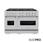 ZLINE 48 in. 6.7 cu. ft. Classic Dual Fuel Range with 8 Burner DuoPro™ Cooktop and Dual Ovens in Satin Stainless Steel, Open Box-Great Condition