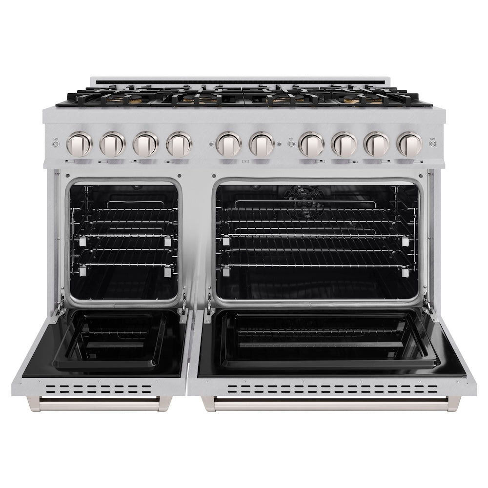 ZLINE 48 in. 6.7 cu. ft. Classic Dual Fuel Range with 8 Burner DuoPro™ Cooktop and Dual Ovens in Satin Stainless Steel, Open Box-Great Condition