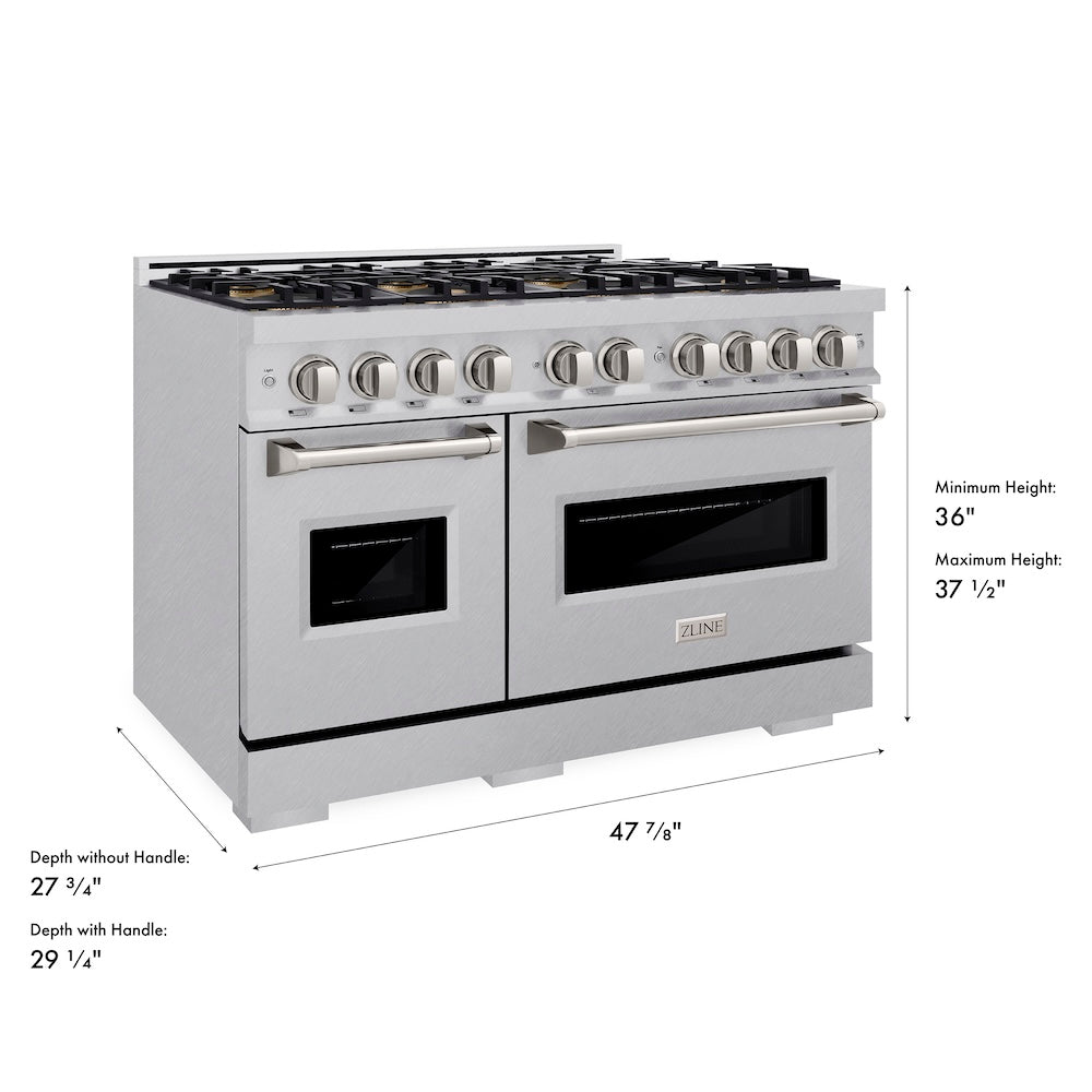 ZLINE 48 in. 6.7 cu. ft. Classic Dual Fuel Range with 8 Burner DuoPro™ Cooktop and Dual Ovens in Satin Stainless Steel, Open Box-Great Condition