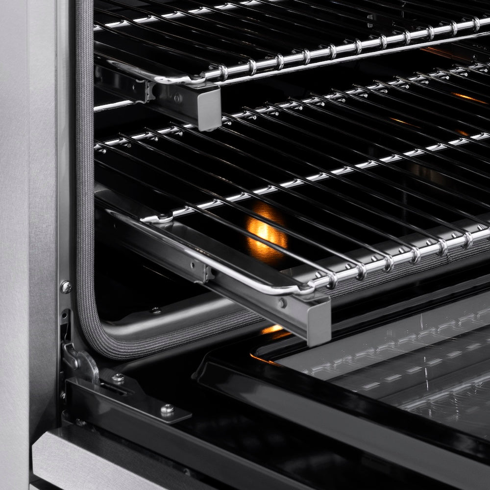 ZLINE 48 in. 6.7 cu. ft. Classic Dual Fuel Range with 8 Burner DuoPro™ Cooktop and Dual Ovens in Satin Stainless Steel, Open Box-Great Condition