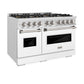 ZLINE 48 in. 6.7 cu. ft. Classic Dual Fuel Range with 8 Burner DuoPro™ Cooktop and Dual Ovens in Satin Stainless Steel with White Matte Doors (PCDRS-WM-48)