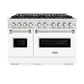 ZLINE 48 in. 6.7 cu. ft. Classic Dual Fuel Range with 8 Burner DuoPro™ Cooktop and Dual Ovens in Satin Stainless Steel with White Matte Doors (PCDRS-WM-48)