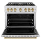 ZLINE Autograph Edition 36 in. 5.2 cu. ft. Classic Dual Fuel Range with 6 Burner DuoPro™ Cooktop and Electric Convection Oven in Satin Stainless Steel and Champagne Bronze Accents (PCDRSZ-36-CB)