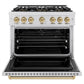 ZLINE Autograph Edition 36 in. 5.2 cu. ft. Classic Dual Fuel Range with 6 Burner DuoPro™ Cooktop and Electric Convection Oven in Satin Stainless Steel and Champagne Bronze Accents, Open Box-Great Condition