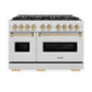ZLINE Autograph Edition 48 in. 6.7 cu. ft. Classic Dual Fuel Range with 8 Burner DuoPro™ Cooktop and Dual Ovens in Satin Stainless Steel and Champagne Bronze Accents, Open Box-Great Condition