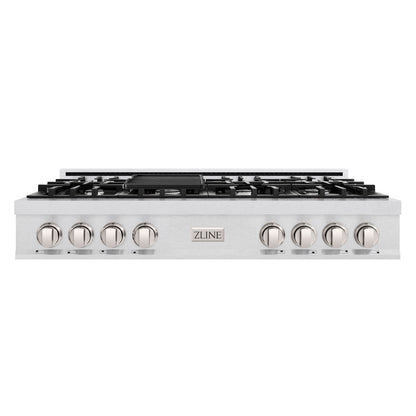 ZLINE 48 in. Classic Gas Rangetop with 8 Burners and Porcelain Cooktop in Satin Stainless Steel, Open Box-Good Condition