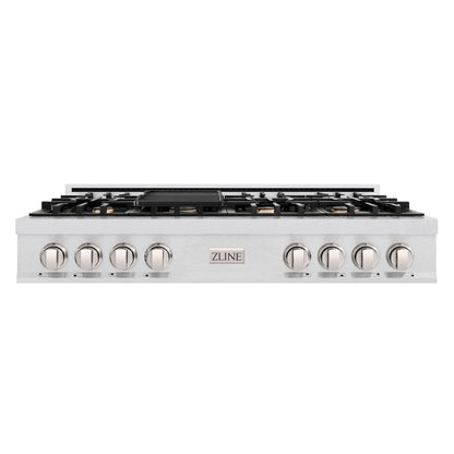 ZLINE 48 in. Classic Gas Rangetop with 8 Brass Burners and Porcelain Cooktop in Satin Stainless Steel (RTS-BR-48)