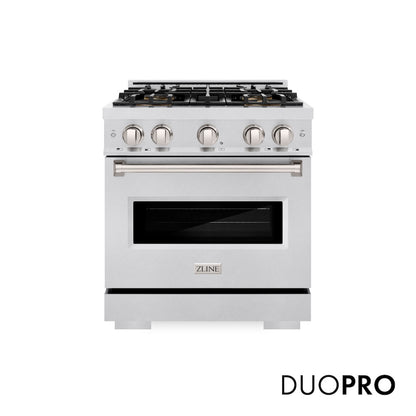 ZLINE 30 in. 4.2 cu. ft. Classic Gas Range with 4 Burner DuoPro™ Cooktop and Convection Gas Oven in Satin Stainless Steel (PCGRS-30)