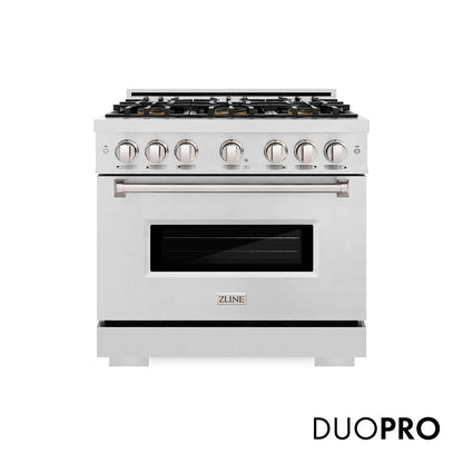 ZLINE 36 in. 5.2 cu. ft. Classic Gas Range with 6 Burner DuoPro™ Cooktop and Convection Gas Oven in Satin Stainless Steel, Open Box-Great Condition
