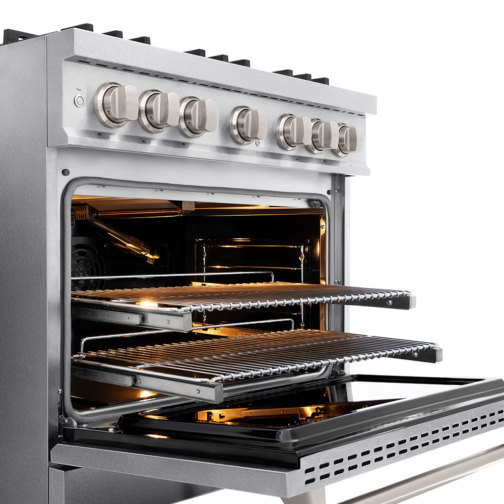 ZLINE 36 in. 5.2 cu. ft. Classic Gas Range with 6 Burner DuoPro™ Cooktop and Convection Gas Oven in Satin Stainless Steel, Open Box-Great Condition