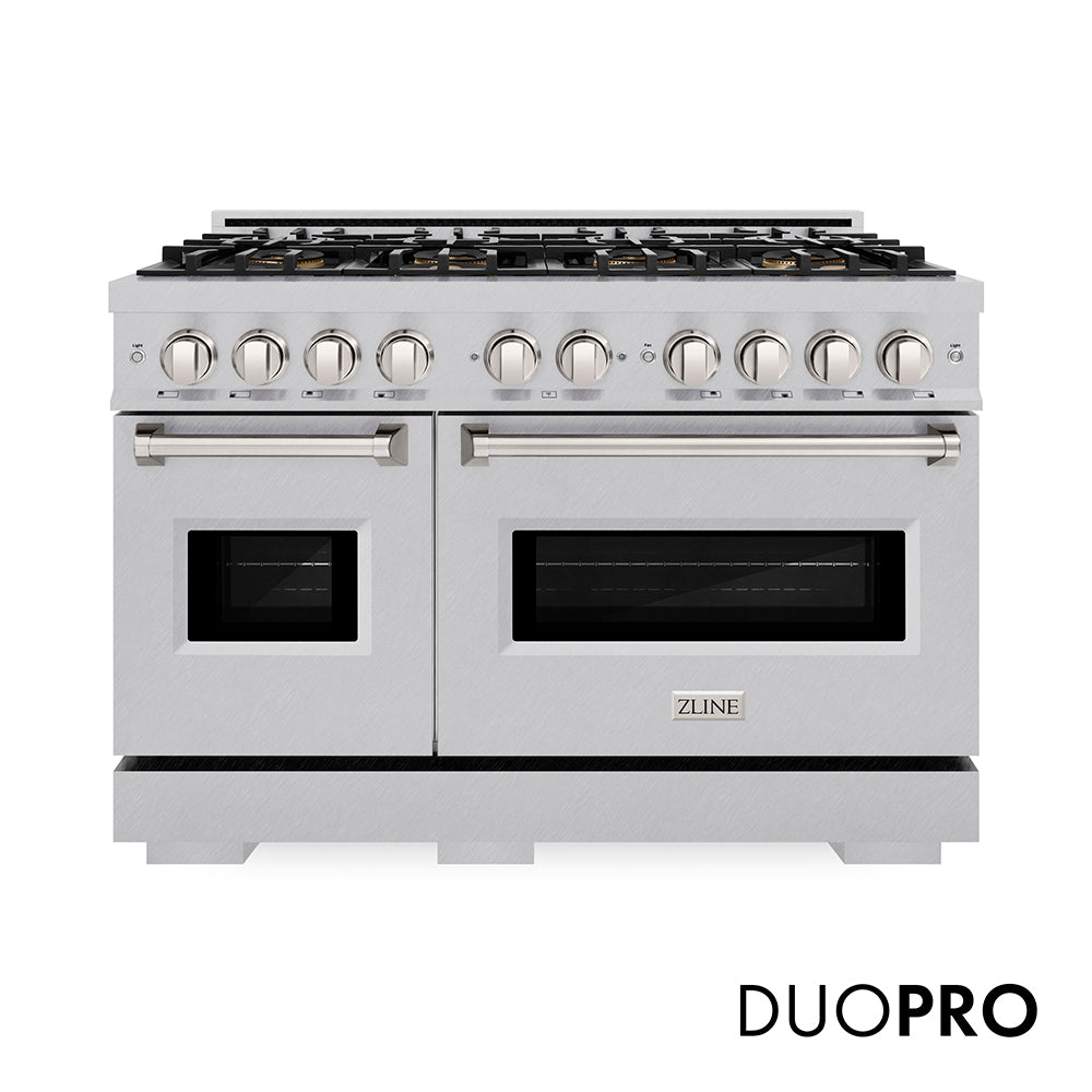 ZLINE 48 in. 6.7 cu. ft. Classic Gas Range with 8 Burner DuoPro™ Cooktop and Dual Ovens in Satin Stainless Steel, Open Box-Great Condition