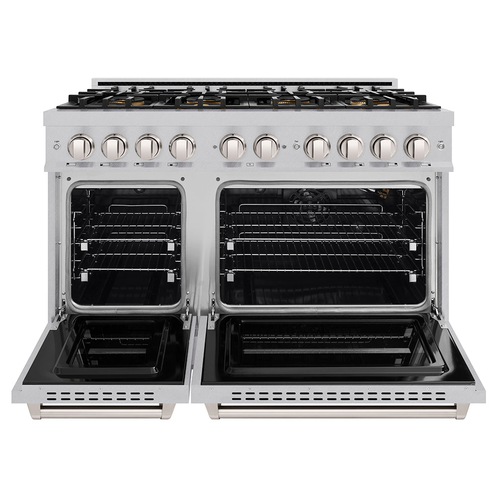 ZLINE 48 in. 6.7 cu. ft. Classic Gas Range with 8 Burner DuoPro™ Cooktop and Dual Ovens in Satin Stainless Steel, Open Box-Great Condition