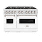 ZLINE 48 in. 6.7 cu. ft. Classic Gas Range with 8 Burner DuoPro™ Cooktop and Dual Ovens in Satin Stainless Steel with White Matte Doors (PCGRS-WM-48)