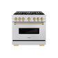 ZLINE Autograph Edition 36 in. 5.2 cu. ft. Classic Gas Range with 6 Burner DuoPro™ Cooktop and Convection Gas Oven in Satin Stainless Steel and Champagne Bronze Accents, Open Box-Good Condition