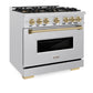 ZLINE Autograph Edition 36 in. 5.2 cu. ft. Classic Gas Range with 6 Burner DuoPro™ Cooktop and Convection Gas Oven in Satin Stainless Steel and Champagne Bronze Accents, Open Box-Great Condition
