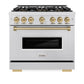 ZLINE Autograph Edition 36 in. 5.2 cu. ft. Classic Gas Range with 6 Burner DuoPro™ Cooktop and Convection Gas Oven in Satin Stainless Steel and Champagne Bronze Accents, Open Box-Great Condition