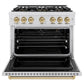 ZLINE Autograph Edition 36 in. 5.2 cu. ft. Classic Gas Range with 6 Burner DuoPro™ Cooktop and Convection Gas Oven in Satin Stainless Steel and Champagne Bronze Accents (PCGRSZ-36-CB)