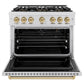 ZLINE Autograph Edition 36 in. 5.2 cu. ft. Classic Gas Range with 6 Burner DuoPro™ Cooktop and Convection Gas Oven in Satin Stainless Steel and Champagne Bronze Accents, Open Box-Great Condition