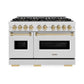 ZLINE Autograph Edition 48 in. 6.7 cu. ft. Classic Gas Range with 8 Burner DuoPro™ Cooktop and Dual Ovens in Satin Stainless Steel and Champagne Bronze Accents, Open Box-Great Condition