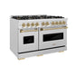 ZLINE Autograph Edition 48 in. 6.7 cu. ft. Classic Gas Range with 8 Burner DuoPro™ Cooktop and Dual Ovens in Satin Stainless Steel and Champagne Bronze Accents, Open Box-Great Condition
