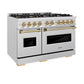 ZLINE Autograph Edition 48 in. 6.7 cu. ft. Classic Gas Range with 8 Burner DuoPro™ Cooktop and Dual Ovens in Satin Stainless Steel and Champagne Bronze Accents, Open Box-Great Condition