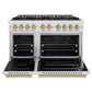 ZLINE Autograph Edition 48 in. 6.7 cu. ft. Classic Gas Range with 8 Burner DuoPro™ Cooktop and Dual Ovens in Satin Stainless Steel and Champagne Bronze Accents, Open Box-Great Condition