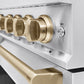 ZLINE Autograph Edition 48 in. 6.7 cu. ft. Classic Gas Range with 8 Burner DuoPro™ Cooktop and Dual Ovens in Satin Stainless Steel and Champagne Bronze Accents, Open Box-Great Condition