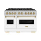 ZLINE Autograph Edition 48 in. 6.7 cu. ft. Classic Gas Range with 8 Burner DuoPro™ Cooktop and Dual Ovens in Satin Stainless Steel with White Matte Doors and Champagne Bronze Accents, Open Box-Great Condition