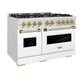 ZLINE Autograph Edition 48 in. 6.7 cu. ft. Classic Gas Range with 8 Burner DuoPro™ Cooktop and Dual Ovens in Satin Stainless Steel with White Matte Doors and Champagne Bronze Accents, Open Box-Great Condition