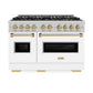 ZLINE Autograph Edition 48 in. 6.7 cu. ft. Classic Gas Range with 8 Burner DuoPro™ Cooktop and Dual Ovens in Satin Stainless Steel with White Matte Doors and Champagne Bronze Accents (PCGRSZ-WM-48-CB)