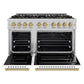 ZLINE Autograph Edition 48 in. 6.7 cu. ft. Classic Gas Range with 8 Burner DuoPro™ Cooktop and Dual Ovens in Satin Stainless Steel with White Matte Doors and Champagne Bronze Accents (PCGRSZ-WM-48-CB)