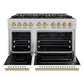 ZLINE Autograph Edition 48 in. 6.7 cu. ft. Classic Gas Range with 8 Burner DuoPro™ Cooktop and Dual Ovens in Satin Stainless Steel with White Matte Doors and Champagne Bronze Accents, Open Box-Great Condition