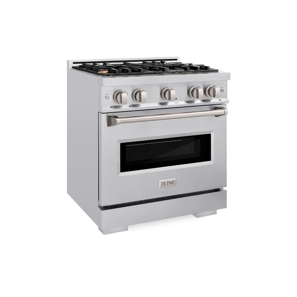 ZLINE 30 in. 4.2 cu. ft. Classic Dual Fuel Range with Gas Cooktop and Electric Convection Oven in Stainless Steel with 4 Brass Burners (CDR-BR-30)