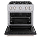 ZLINE 30 in. 4.2 cu. ft. Classic Dual Fuel Range with 4 Burner Gas Cooktop and Electric Convection Oven in Stainless Steel with Black Matte Door (CDR-BLM-30) front, oven open.