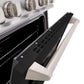 ZLINE 30 in. 4.2 cu. ft. Classic Dual Fuel Range with 4 Burner Gas Cooktop and Electric Convection Oven in Stainless Steel with Black Matte Door (CDR-BLM-30) close-up, oven door open.
