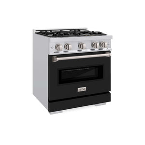 ZLINE 30 in. 4.2 cu. ft. Classic Gas Range with 4 Burner Cooktop and Convection Gas Oven in Stainless Steel with Black Matte Door (CGR-BLM-30) main image.