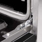 ZLINE 30 in. 4.2 cu. ft. Classic Gas Range with 4 Burner Cooktop and Convection Gas Oven in Stainless Steel with Black Matte Door (CGR-BLM-30) close-up detail, StayPut oven door hinges.