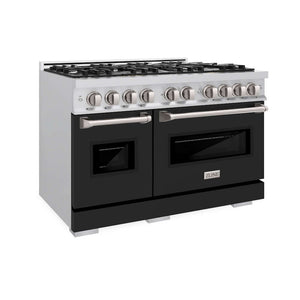 ZLINE 48 in. 6.7 cu. ft. Classic Double Oven Gas Range with 8 Burner Cooktop in Stainless Steel with Black Matte Doors (CGR-BLM-48) main image.