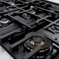 ZLINE 48 in. 6.7 cu. ft. Classic Double Oven Dual Fuel Range with 8 Burner Gas Cooktop in Stainless Steel with Black Matte Doors (CDR-BLM-48) close-up detail, dual function burner.