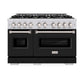 ZLINE 48 in. 6.7 cu. ft. Classic Double Oven Dual Fuel Range with 8 Burner Gas Cooktop in Stainless Steel with Black Matte Doors (CDR-BLM-48) front, oven closed.