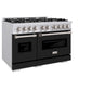 ZLINE 48 in. 6.7 cu. ft. Classic Double Oven Dual Fuel Range with 8 Burner Gas Cooktop in Stainless Steel with Black Matte Doors (CDR-BLM-48) side, oven closed.